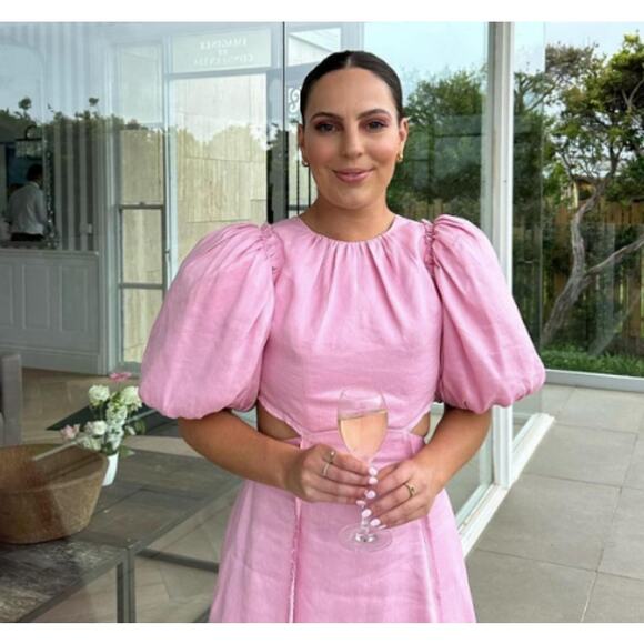 AJE Serendipity Cut Out Dress Musk Pink Puff Sleeve Women 4 Maxi Pockets - Picture 8 of 16